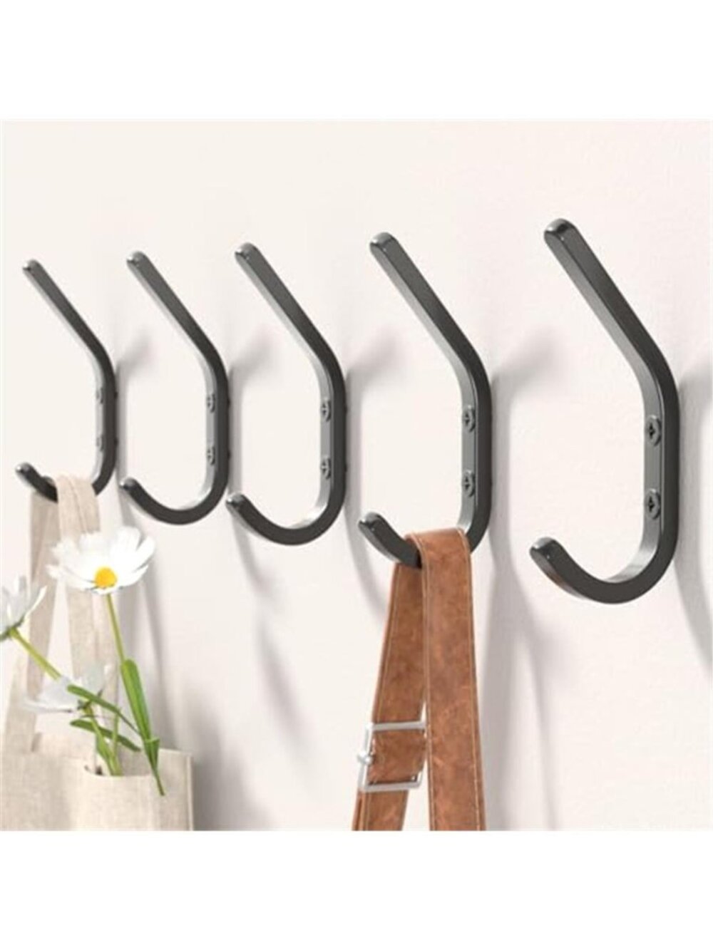 Wall Hooks for Hanging Coats - 5 Pack Black 3.2'' Double Hook Design, Hat